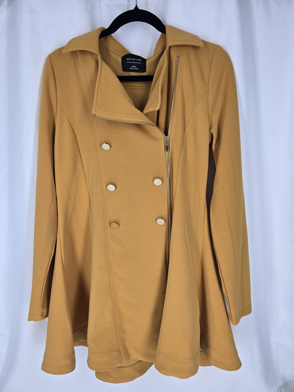 Active USA Mustard Double-Breasted Flared Pea Coat